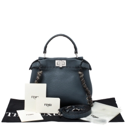 Pre Owned Fendi Blue Selleria Leather and Python Mini Peekaboo Top Handle Bag