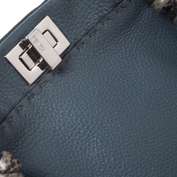 Pre Owned Fendi Blue Selleria Leather and Python Mini Peekaboo Top Handle Bag