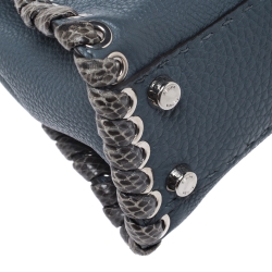 Pre Owned Fendi Blue Selleria Leather and Python Mini Peekaboo Top Handle Bag