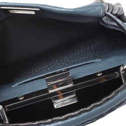 Pre Owned Fendi Blue Selleria Leather and Python Mini Peekaboo Top Handle Bag