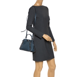 Pre Owned Fendi Blue Selleria Leather and Python Mini Peekaboo Top Handle Bag