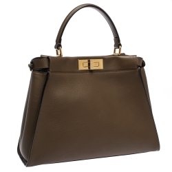 Pre Owned Fendi Brown Leather Medium Peekaboo Top Handle Bag