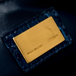 Pre Owned Fendi Blue Crocodile Medium Peekaboo Top Handle Bag