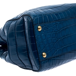 Pre Owned Fendi Blue Crocodile Medium Peekaboo Top Handle Bag