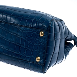 Pre Owned Fendi Blue Crocodile Medium Peekaboo Top Handle Bag