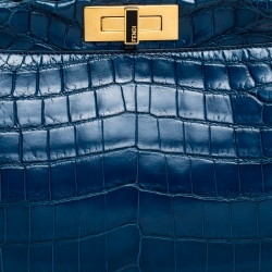 Pre Owned Fendi Blue Crocodile Medium Peekaboo Top Handle Bag