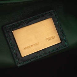 Pre Owned Fendi Green Crocodile Medium Peekaboo Top Handle Bag