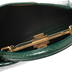 Pre Owned Fendi Green Crocodile Medium Peekaboo Top Handle Bag
