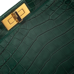 Pre Owned Fendi Green Crocodile Medium Peekaboo Top Handle Bag