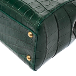 Pre Owned Fendi Green Crocodile Medium Peekaboo Top Handle Bag