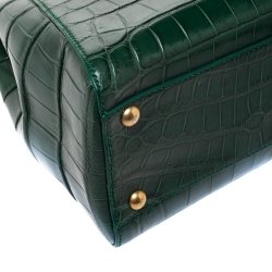 Pre Owned Fendi Green Crocodile Medium Peekaboo Top Handle Bag