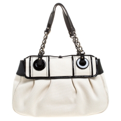 Pre Owned Fendi Cream/Black Canvas and Patent Leather B Shoulder Bag