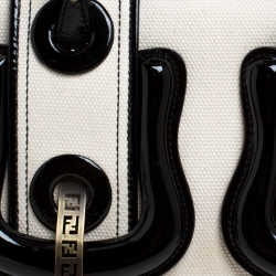 Pre Owned Fendi Cream/Black Canvas and Patent Leather B Shoulder Bag