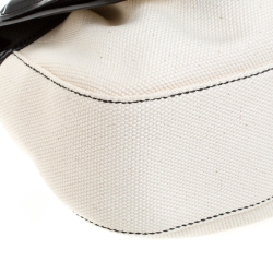 Pre Owned Fendi Cream/Black Canvas and Patent Leather B Shoulder Bag