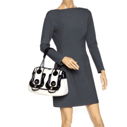 Pre Owned Fendi Cream/Black Canvas and Patent Leather B Shoulder Bag