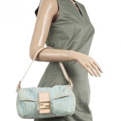 Fendi Zucca Denim Baguette Bag