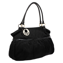 Pre Owned Fendi Black Zucca Canvas and Leather Large Chef Tote