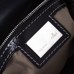 Pre Owned Fendi White/Brown Rabbit Fur and Leather Baguette Bag