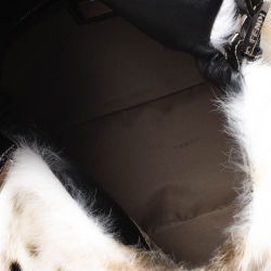 Pre Owned Fendi White/Brown Rabbit Fur and Leather Baguette Bag