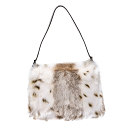 Pre Owned Fendi White/Brown Rabbit Fur and Leather Baguette Bag