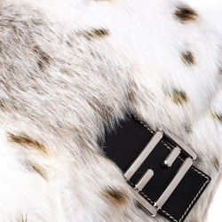 Pre Owned Fendi White/Brown Rabbit Fur and Leather Baguette Bag