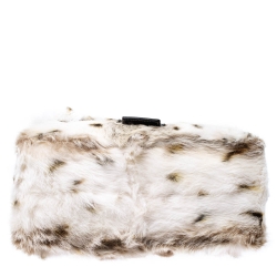 Pre Owned Fendi White/Brown Rabbit Fur and Leather Baguette Bag