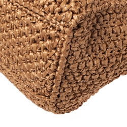 Pre Owned Fendi Light Brown/Blue Rafia and Snakeskin Trim Large Peekaboo Top Handle Bag