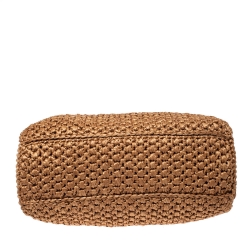 Pre Owned Fendi Light Brown/Blue Rafia and Snakeskin Trim Large Peekaboo Top Handle Bag