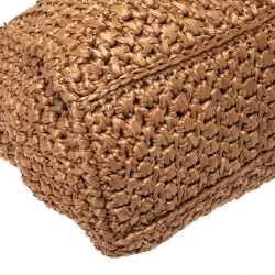 Pre Owned Fendi Light Brown/Blue Rafia and Snakeskin Trim Large Peekaboo Top Handle Bag