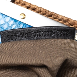 Pre Owned Fendi Light Brown/Blue Rafia and Snakeskin Trim Large Peekaboo Top Handle Bag