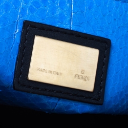 Pre Owned Fendi Light Brown/Blue Rafia and Snakeskin Trim Large Peekaboo Top Handle Bag