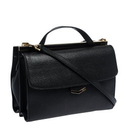 Pre Owned Fendi Black Textured Leather Small Demi Jour Top Handle Bag