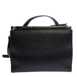 Pre Owned Fendi Black Textured Leather Small Demi Jour Top Handle Bag