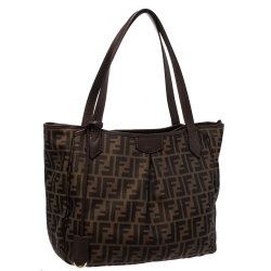 Pre Owned Fendi Tobacco Zucca Canvas and Leather Tote