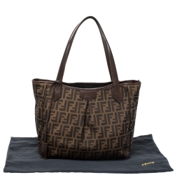 Pre Owned Fendi Tobacco Zucca Canvas and Leather Tote