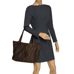 Pre Owned Fendi Tobacco Zucca Canvas and Leather Tote