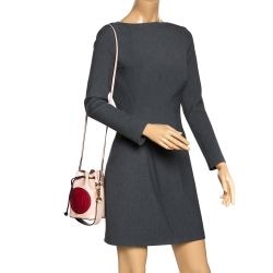 Pre Owned Fendi Peach/Red Leather Mini Mon Tresor Drawstring Bucket Bag