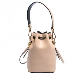 Pre Owned Fendi Peach/Red Leather Mini Mon Tresor Drawstring Bucket Bag