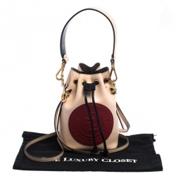 Pre Owned Fendi Peach/Red Leather Mini Mon Tresor Drawstring Bucket Bag