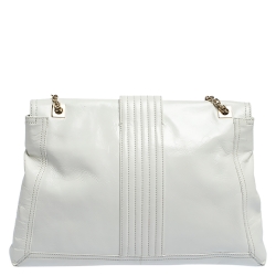 Pre Owned Fendi White Leather Maxi Baguette Flap Shoulder Bag