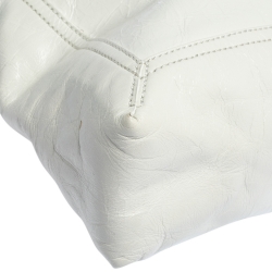 Pre Owned Fendi White Leather Maxi Baguette Flap Shoulder Bag