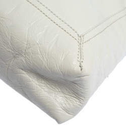 Pre Owned Fendi White Leather Maxi Baguette Flap Shoulder Bag