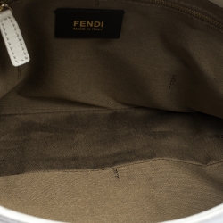 Pre Owned Fendi White Leather Maxi Baguette Flap Shoulder Bag