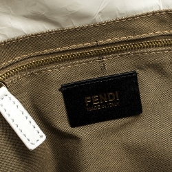 Pre Owned Fendi White Leather Maxi Baguette Flap Shoulder Bag