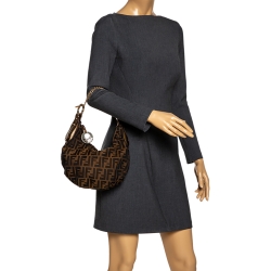 Pre Owned Fendi Brown/Gold Zucca Canvas and Leather Chef Chain Link Hobo