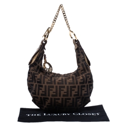 Pre Owned Fendi Brown/Gold Zucca Canvas and Leather Chef Chain Link Hobo