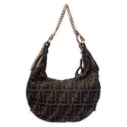 Pre Owned Fendi Brown/Gold Zucca Canvas and Leather Chef Chain Link Hobo