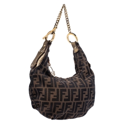 Pre Owned Fendi Brown/Gold Zucca Canvas and Leather Chef Chain Link Hobo