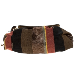 Pre Owned Fendi Multicolor Stripe Canvas and Leather Limited Edition Chef Flap Bag