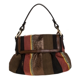 Pre Owned Fendi Multicolor Stripe Canvas and Leather Limited Edition Chef Flap Bag